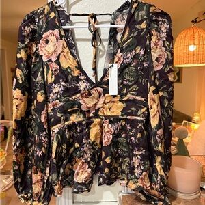 Olivaceous  Floral Blouse